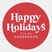Retro Typografie Red Happy Holidays Runder Aufkleber (Vorderseite)