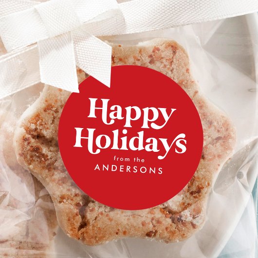 Retro Typografie Red Happy Holidays Runder Aufkleber