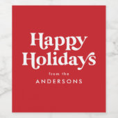 Retro Typografie Red Happy Holidays Weinetikett (Einzelnes Label)