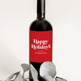 Retro Typografie Red Happy Holidays Weinetikett
