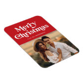 Retro Typografie Red Merry Weihnachten Foto Magnet (Rechte Seite)