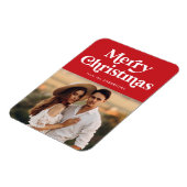 Retro Typografie Red Merry Weihnachten Foto Magnet (Linke Seite)