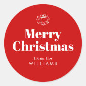 Retro Typografie Red Merry Weihnachten Runder Aufkleber (Vorderseite)