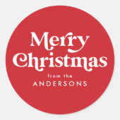 Retro Typografie Red Merry Weihnachten Runder Aufkleber (Vorderseite)