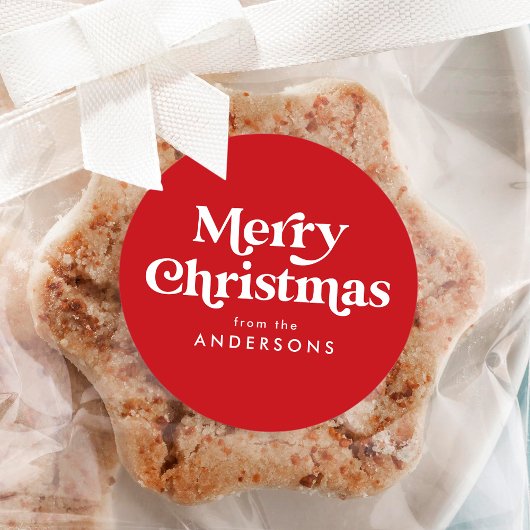 Retro Typografie Red Merry Weihnachten Runder Aufkleber