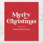Retro Typografie Red Merry Weihnachten Weinetikett (Einzelnes Label)