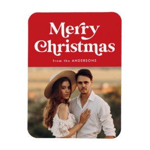 Retro-Typografie rotes Frohe Weihnachten Foto Magnet