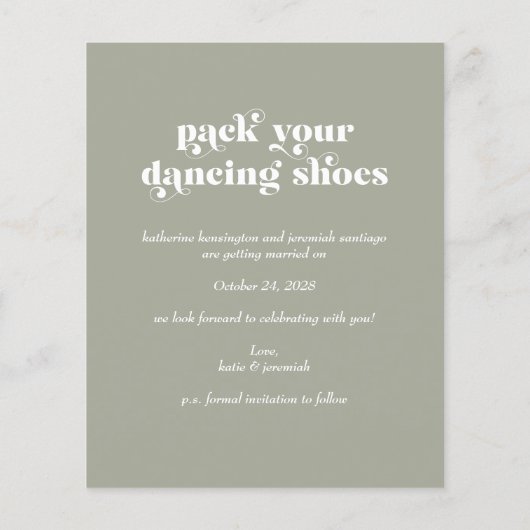 Retro Typografie Sage Green Save the Date (Rückseite)