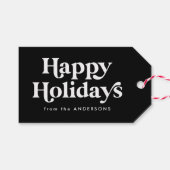 Retro Typografie Schwarz-Weiß-Happy Holidays Geschenkanhänger (Vorderseite (Horizontal))