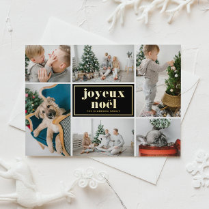 Retro-Typografie Schwarze Fotocollage 'Joyeux Noël Folien Feiertagspostkarte