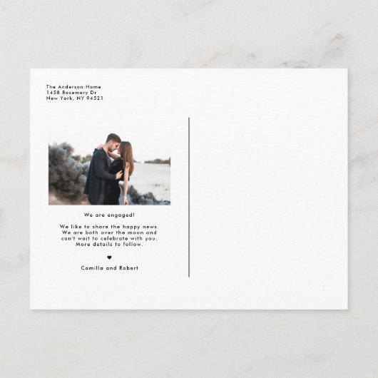 Retro Typografie Schwarzes Foto Verlobung Ankündigungspostkarte (Rückseite)