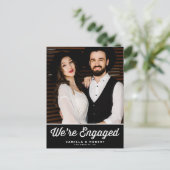 Retro Typografie Schwarzes Foto Verlobung Ankündigungspostkarte (Stehend Vorderseite)