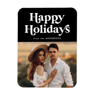 Retro-Typografie Schwarzes Frohes Fest Foto Magnet