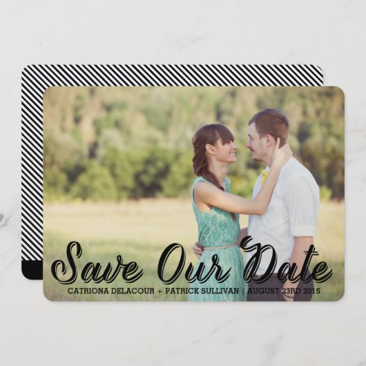 Retro Typografie Script Rettete unsere Datum Ankün Einladung (Vorne/Hinten)