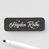 Retro Typografie Stars Schwarz-Weiß Namensschild (Beispiel)