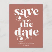 Retro Typografie Terracotta Wedding Save the Date Ankündigungspostkarte (Vorderseite)