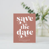 Retro Typografie Terracotta Wedding Save the Date Ankündigungspostkarte (Stehend Vorderseite)