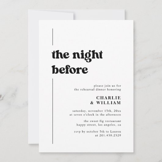 Retro Typografie The Night Before Probe Dinner Einladung (Vorderseite)