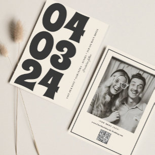 Retro Typografie Vintage B&W Nummer Foto Qr Code Save The Date