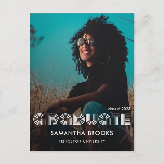 Retro Typografy Foto Abschluss Ankündigungspostkarte (Vorderseite)