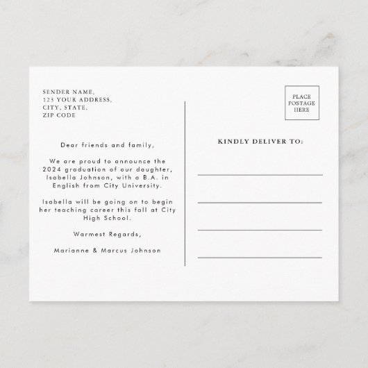 Retro Typografy Foto Abschluss Ankündigungspostkarte (Rückseite)