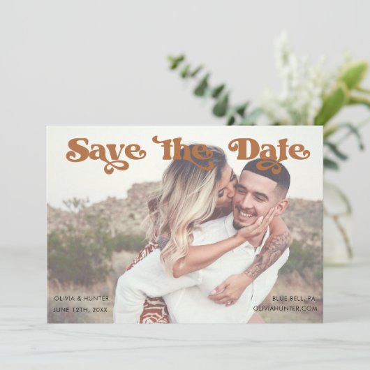 Retro Typografy Foto Save the Date Einladung (Stehend Vorderseite)