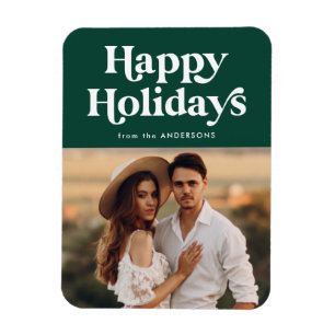 Retro Typografy Green Happy Holidays Foto Magnet