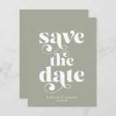 Retro Typografy Sage Green Wedding Save the Date (Vorne/Hinten)
