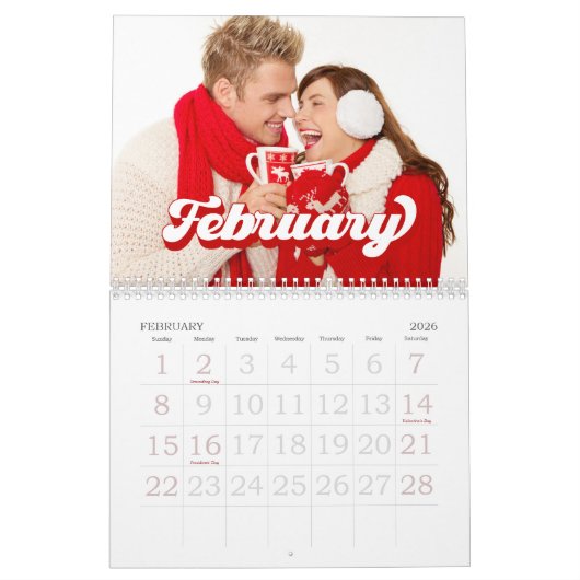 Retro Typografy Style Text, Bearbeitbares benutzer Kalender (Feb 2026)