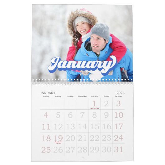 Retro Typografy Style Text, Bearbeitbares benutzer Kalender (Jan 2026)