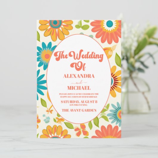 Retro Typografy Summer Sun Wedding Einladung (Stehend Vorderseite)