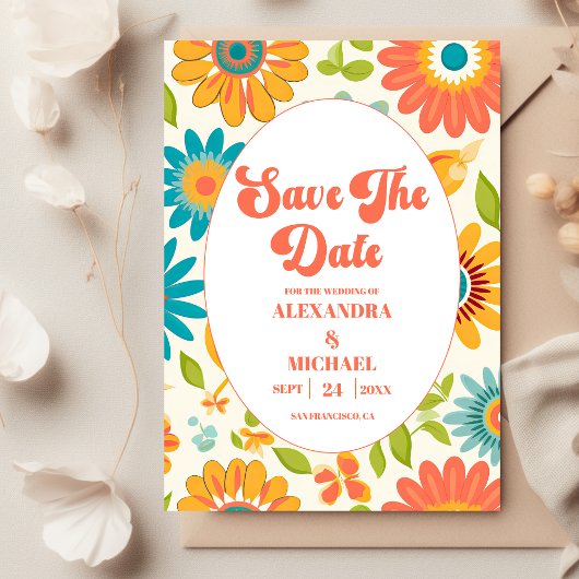 Retro Typografy Summer Sun Wedding Save The Date