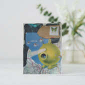 Retro-U-Boot-Fisch-und-Motte-Collage Postkarte (Stehend Vorderseite)