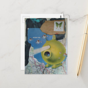 Retro-U-Boot-Fisch-und-Motte-Collage Postkarte