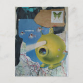 Retro-U-Boot-Fisch-und-Motte-Collage Postkarte (Vorderseite)