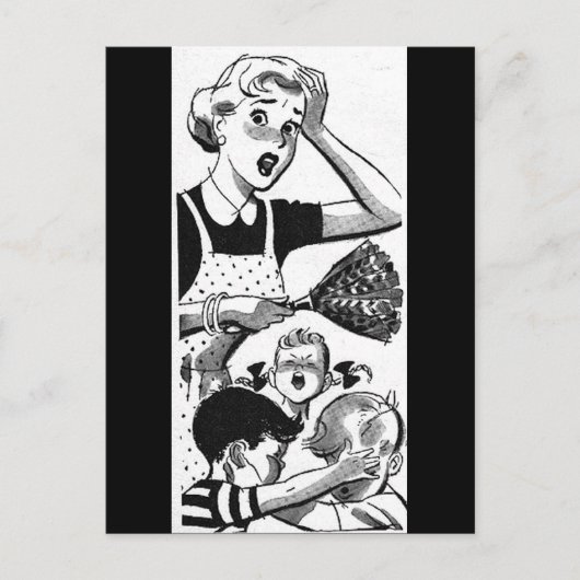 Retro überforderte Mutter Postkarte (Vorderseite)