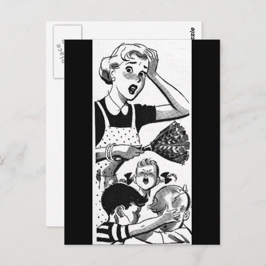 Retro Überlastete Mama Postkarte (Vorne/Hinten)