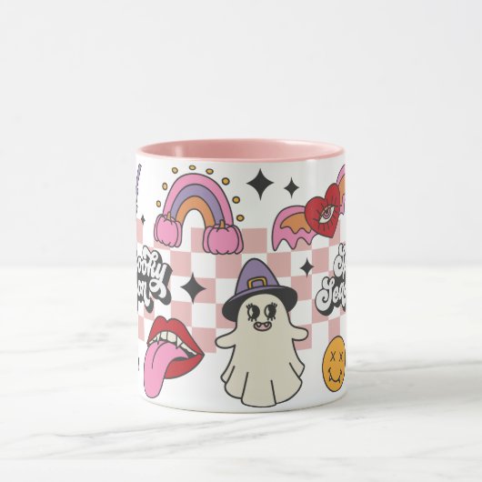 Retro überprüft Spooky Saison mädchenhaft glücklic Tasse (Zentrum)