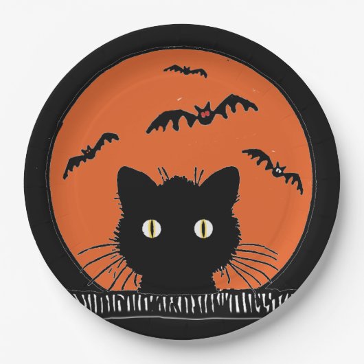 Retro überraschte schwarze Katze Halloween 9" Pappteller (Vorderseite)