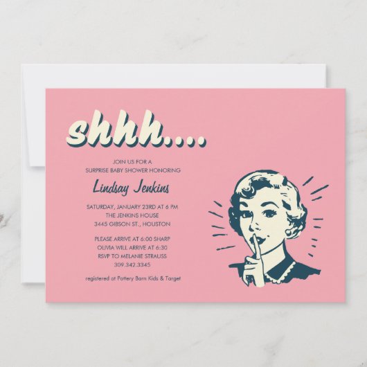 Retro Überraschungsdusche oder Party Einladungen (Vorderseite)