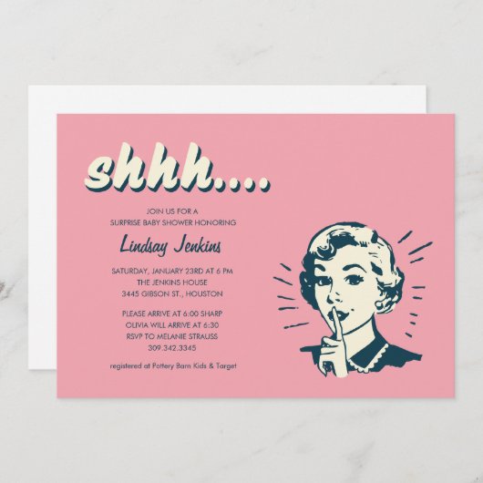 Retro Überraschungsdusche oder Party Einladungen (Vorne/Hinten)