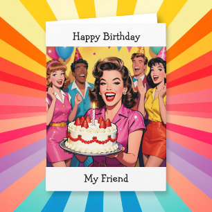 Retro Überraschungsparty zum Geburtstag Karte