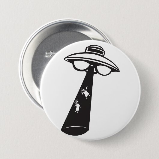 Retro UFO Abduction Graphic Alien SciFi Button (Vorne & Hinten)