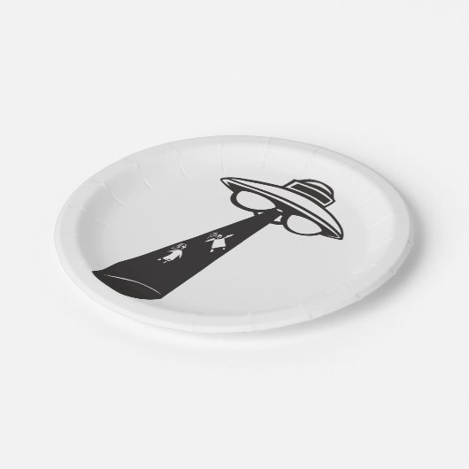 Retro UFO Abduction Graphic Alien SciFi Pappteller (Schrägansicht)