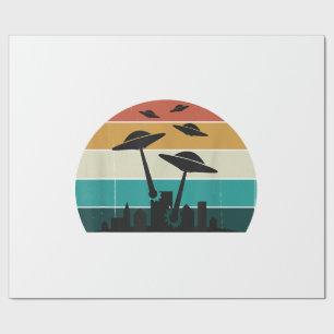 Retro UFO-Angriff Sonnenuntergang - Coole Vintage- Geschenkpapier