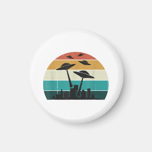 Retro UFO-Angriff Sonnenuntergang - Coole Vintage- Magnet