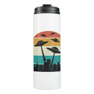 Retro UFO-Angriff Sonnenuntergang - Coole Vintage- Thermosbecher
