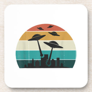 Retro UFO Attack Sunset - Cooler Vintager Flying S Getränkeuntersetzer
