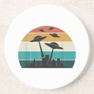 Retro UFO Attack Sunset - Cooler Vintager Flying S Getränkeuntersetzer