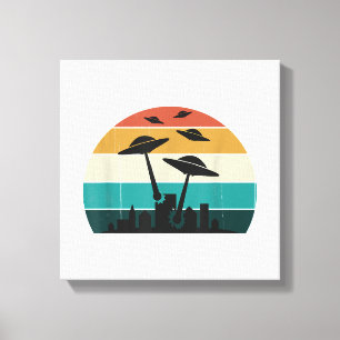 Retro UFO Attack Sunset - Cooler Vintager Flying S Leinwanddruck